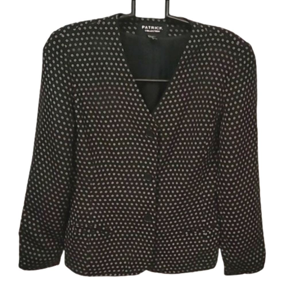 Patrick Collection 100% Silk Collarless Jacket Black White Medium - Picture 3 of 15